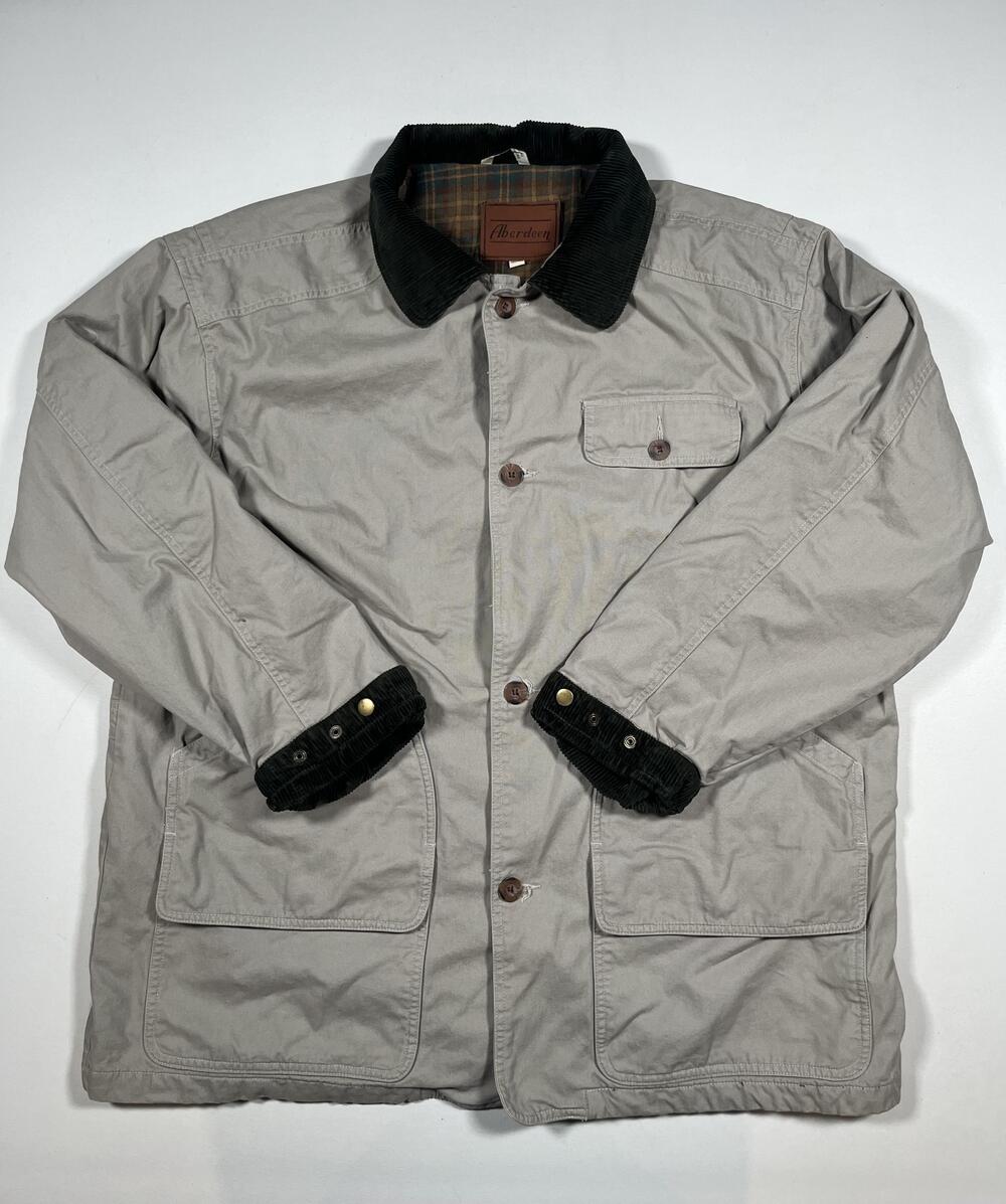 Aberdeen Coat Mens 2XL Beige Canvas Plaid Lined Corduroy Collar Outdoor Workwear